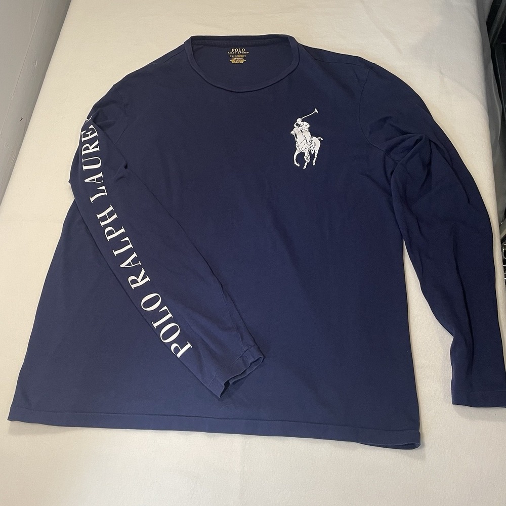 Vintage Polo Ralph Lauren Men's Long Sleeve Custom Fit Y2K Big Pony Navy Size L